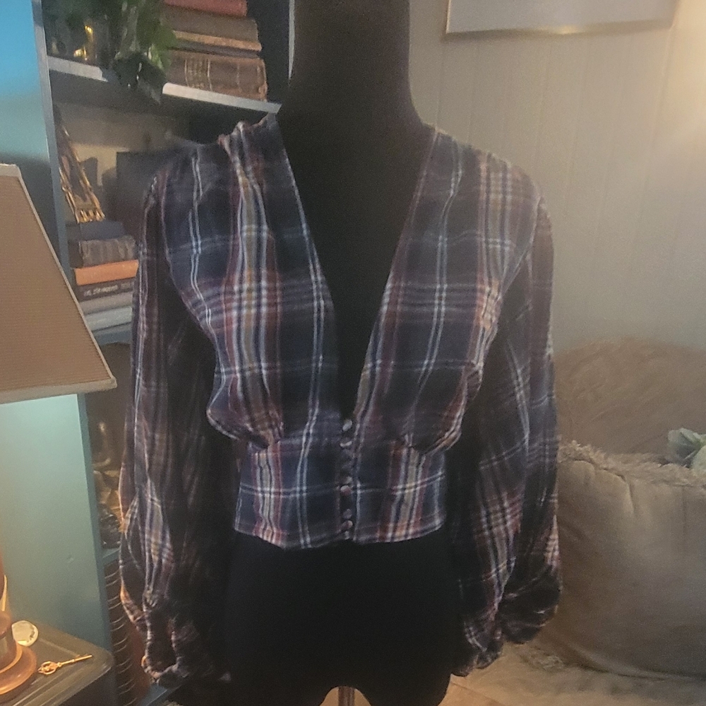 Plaid Deep V Neck Crop Top